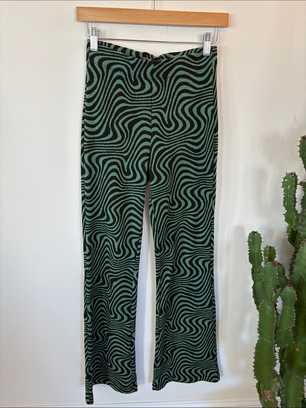 Urban Outfitters Black and Mint Green Wavy Knit Pants